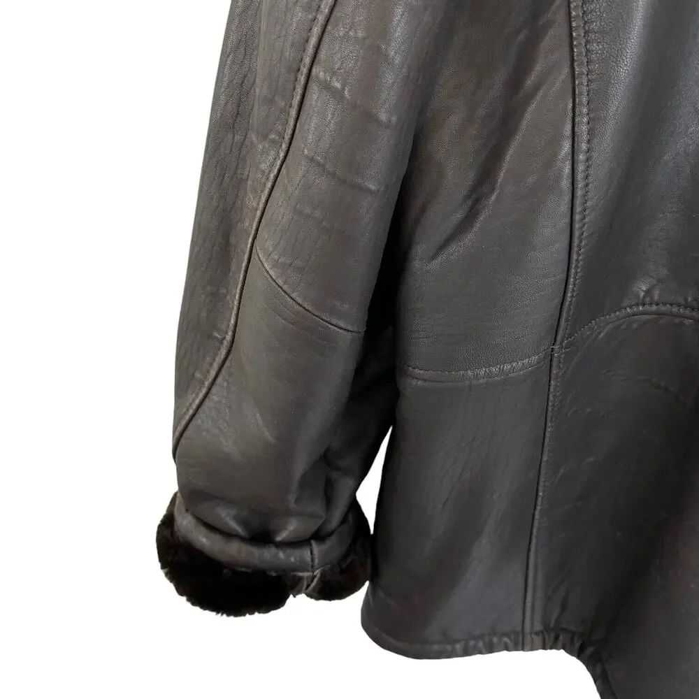 RC Comstock Expedition Aviator Flight Bomber Jacket Brown Leather Faux Fur Lined